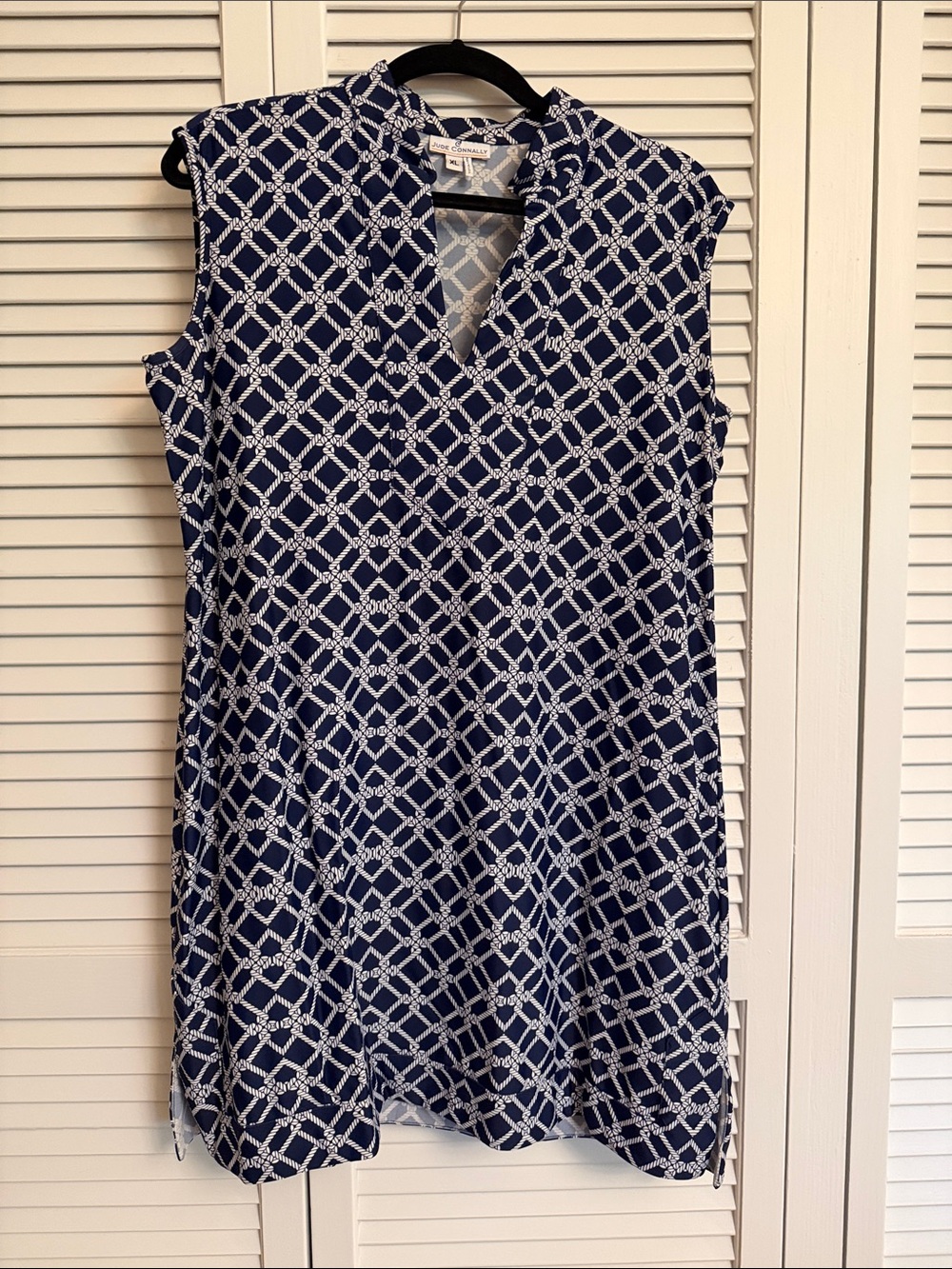 Jude Connally Navy and White Sleeveless Geometric Shift Dress